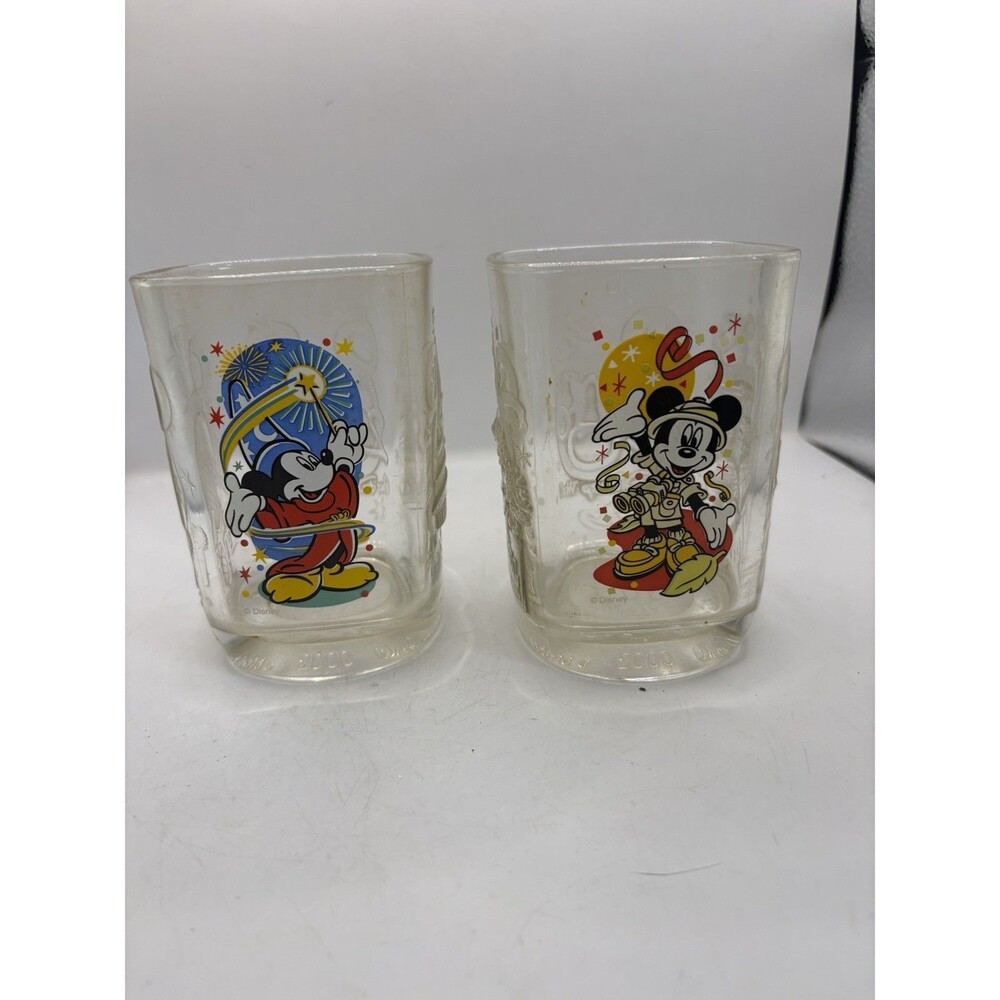 Mickey Mouse Walt Disney World Celebration 2000 McDonalds Glasses Y2K Set of Two